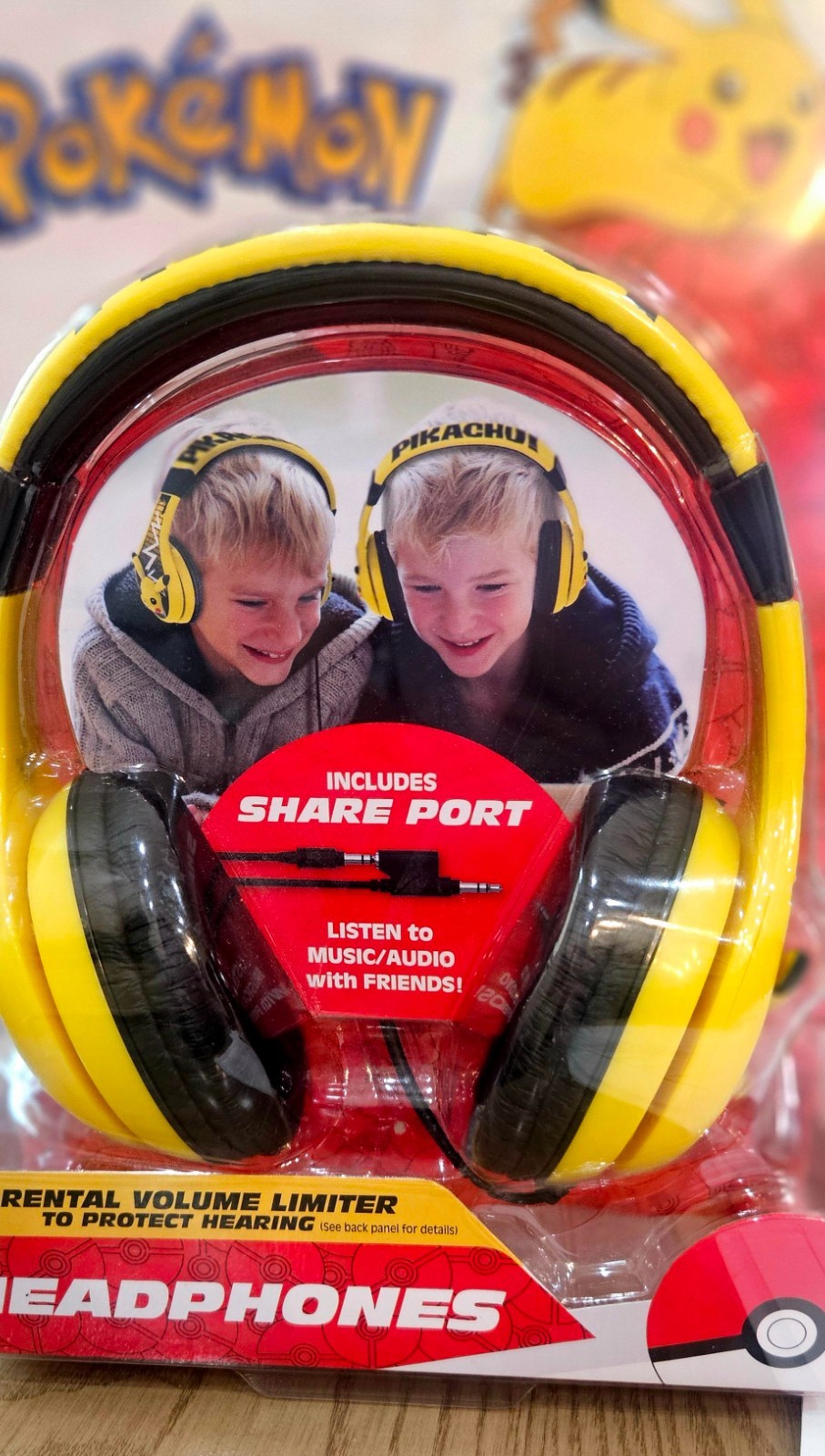 Pokemon Pikachu Kids Headphones W/Parental Volume Control & Share Port NIB!