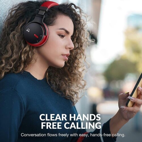 MOVSSOU E7 Active Noise Cancelling Bluetooth Wireless Headphones Black Red