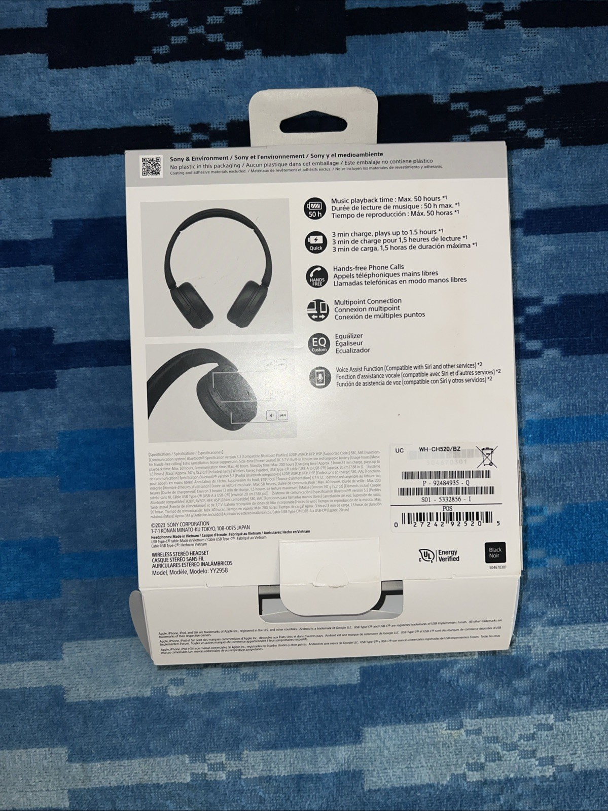 Sony WH-CH510 Wireless Bluetooth Headphones Hands-Free Voice Assistant Black