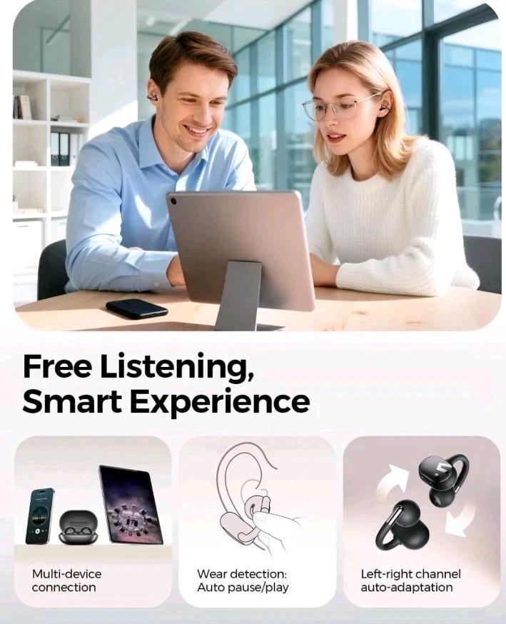 Soundpeats Clip1 Open Ear Wireless Earbuds with Dolby Audio, Hi-Res, Fast Charge