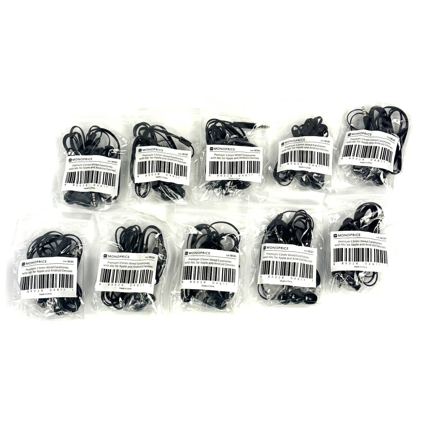Lot of 10 Monoprice Premium 3.5mm Wired Earbuds Headphones with Microphone 18591
