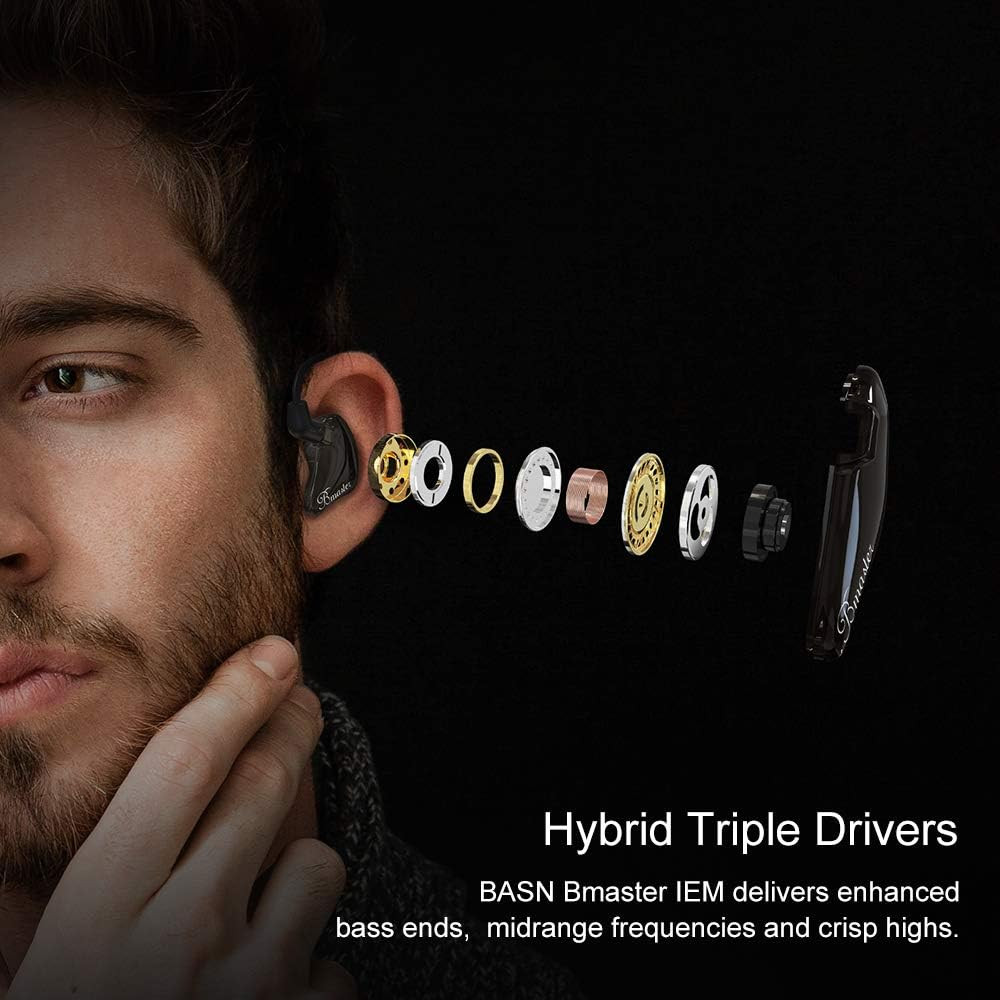 Triple Driver in Ear Monitors Bmaster In-Ear Headphones with Silver-Plated MMCX