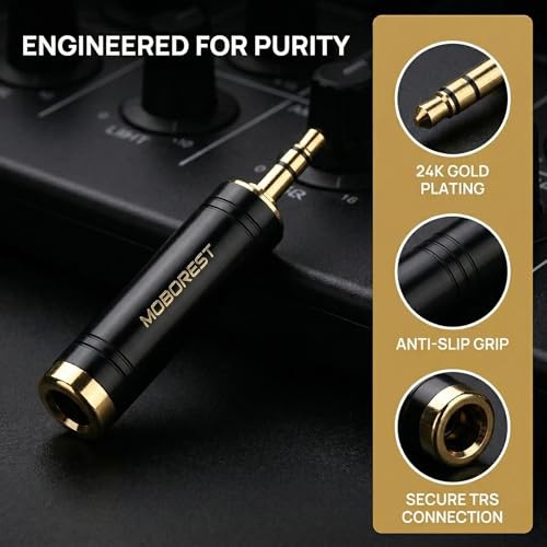 MOBOREST 3.5mm to 1/4 Inch Stereo Adapter 2-Pack 1/8 to 6.35mm Audio Converter