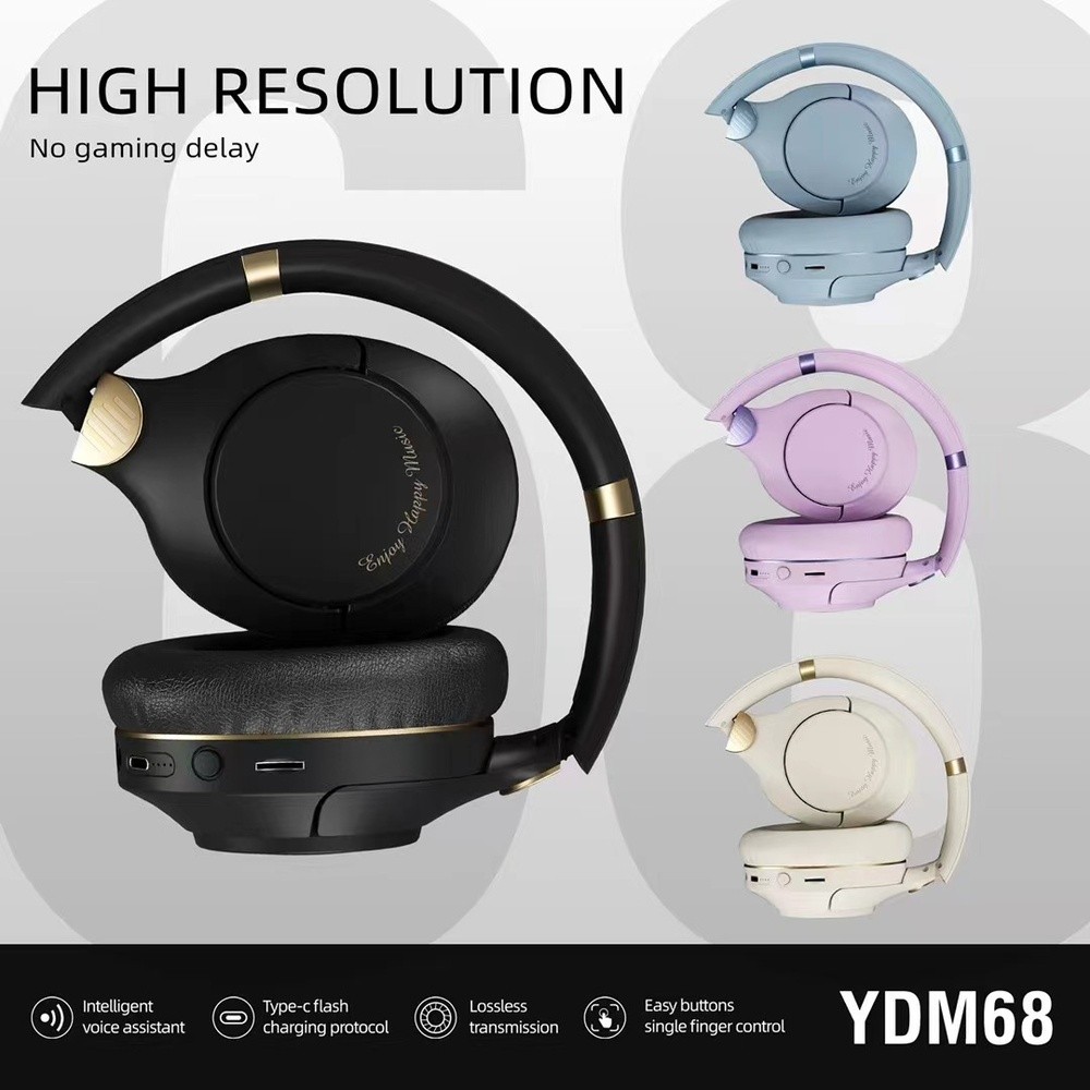 Purple YDM68 Bluetooth 5.3 Gaming Headphones Hi-Res Audio Over-Ear Wireless