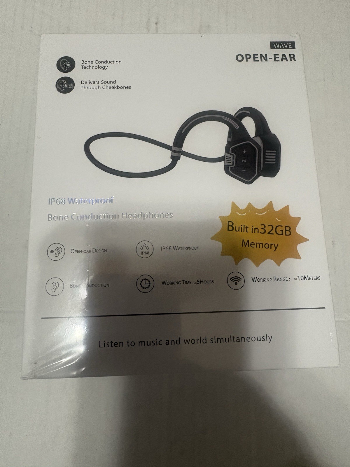 Openear WAVE IP68 Waterproof Bone Conduction Bluetooth Headphones Black Orange