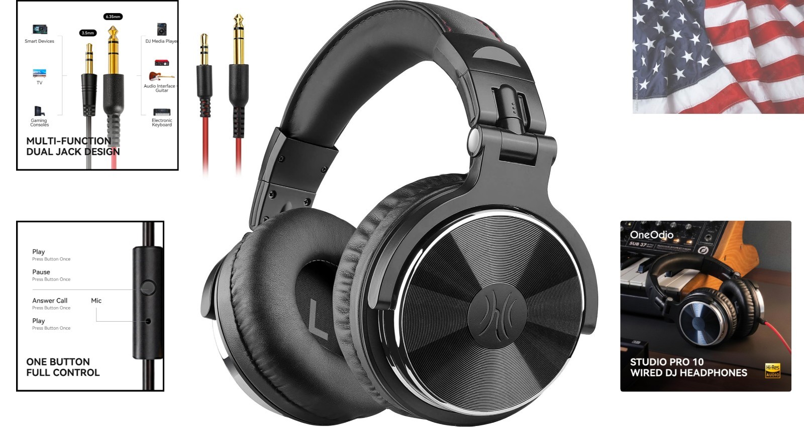 Versatile DJ & Recording Headphones with Adjustable Headband & Media Control