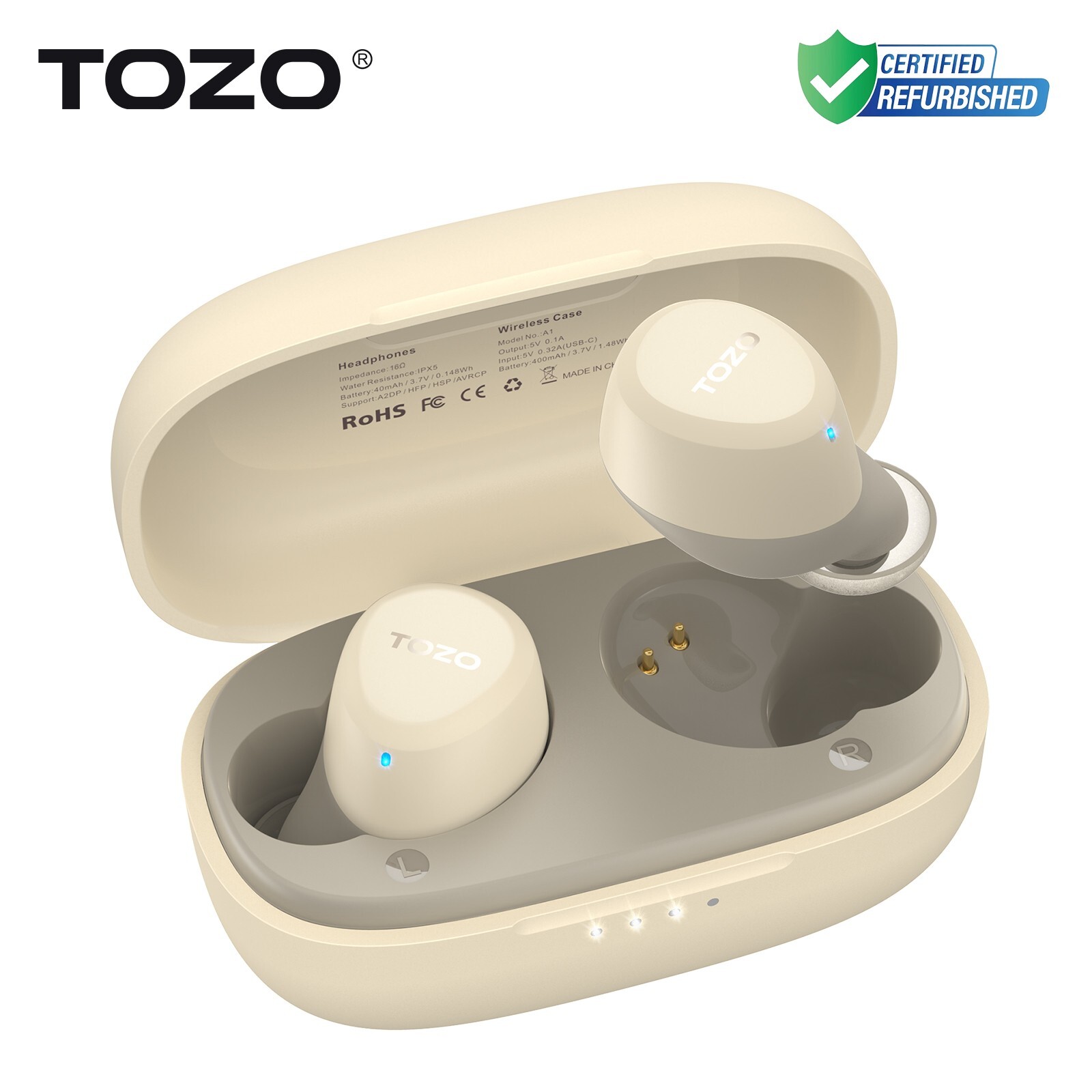 TOZO A1 Bluetooth 5.3 Wireless Earbuds Headphones, Khaki (Renew)