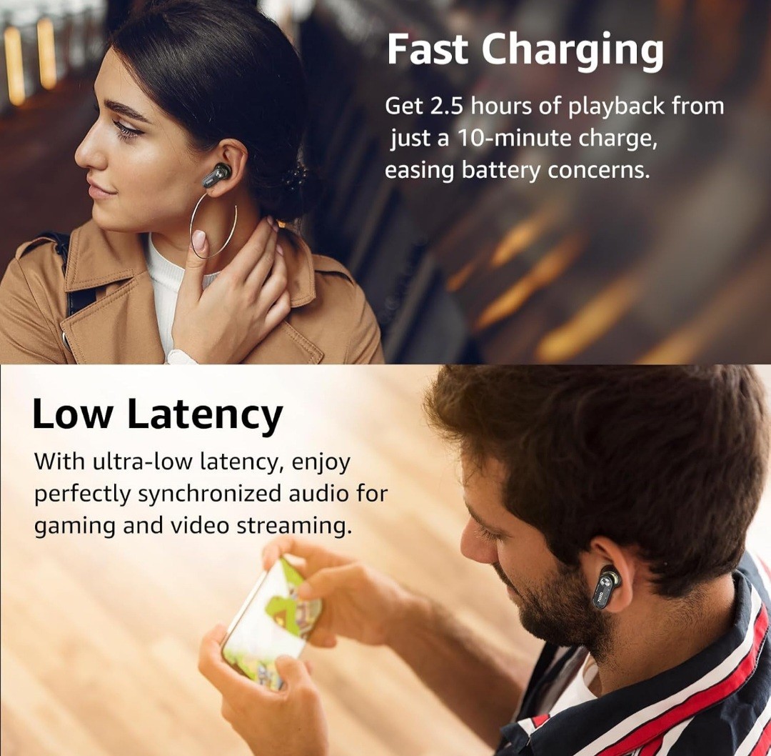 Black Crystal Pods Hybrid Active Noise Cancelling Wireless Earbuds TOZO 10mm Dri