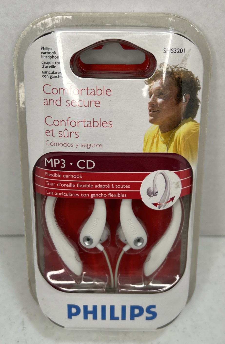 Philips SHS3201 Earhook Headphones Flexible White MP3 CD New & Sealed!