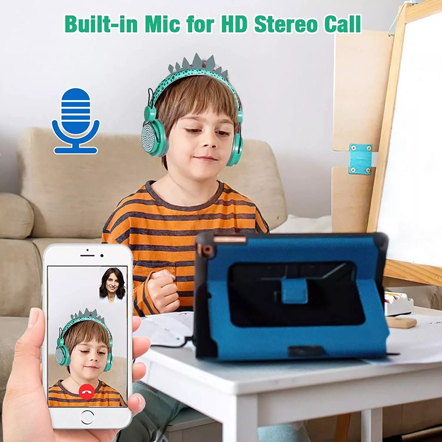 Dinosaur Wireless Headphones for Kids, Bluetooth Over Ear Gaming Headset w/ Mic