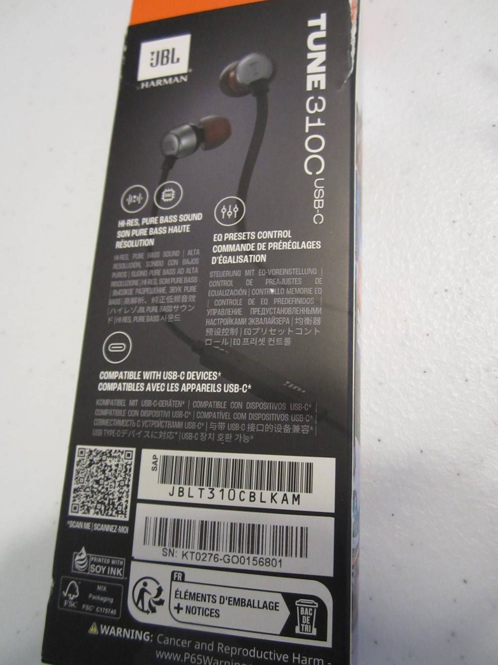 JBL Tune 310C USB-C In-Ear Wired Headphones, black
