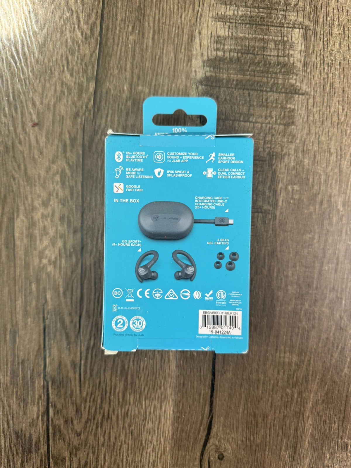JLab Go Air Sport+ True Wireless Bluetooth Earbuds with Charging Case – Graphite