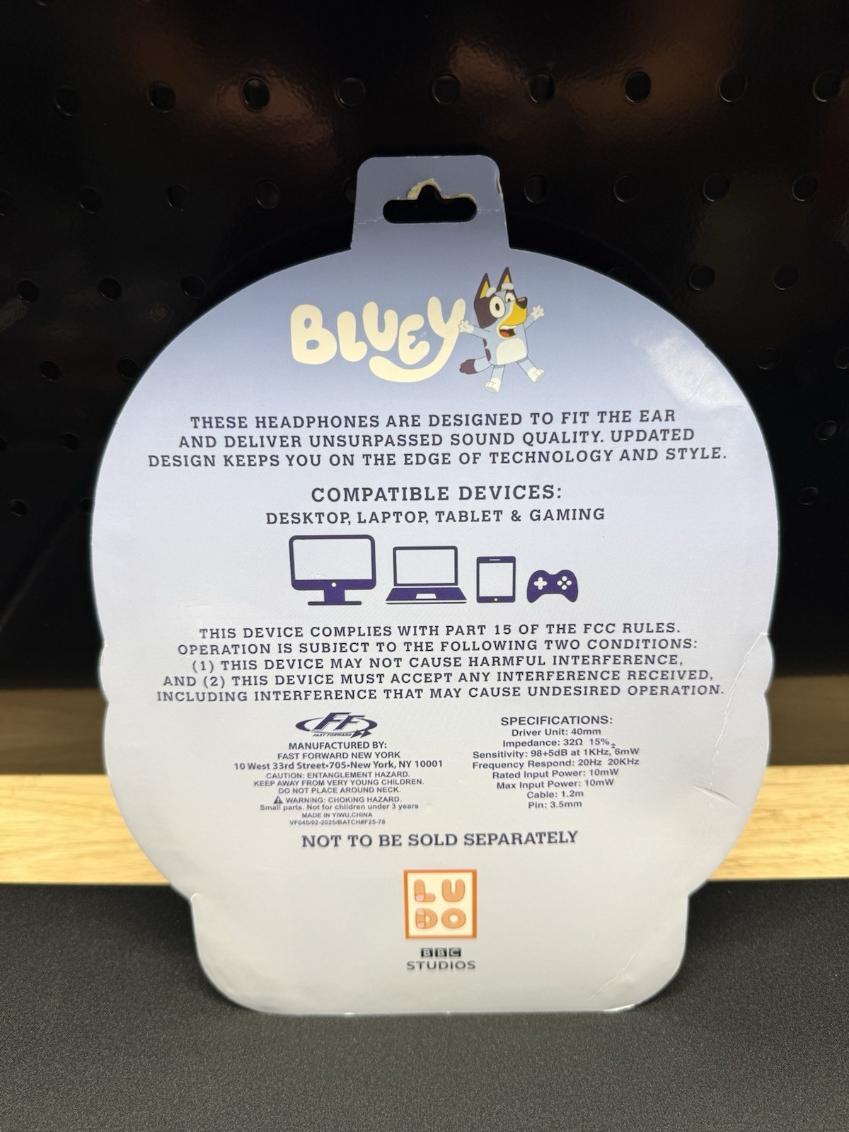 Bluey Kids On Ear Studio Grade Headphones Plug In 3.5mm Jack New In Box