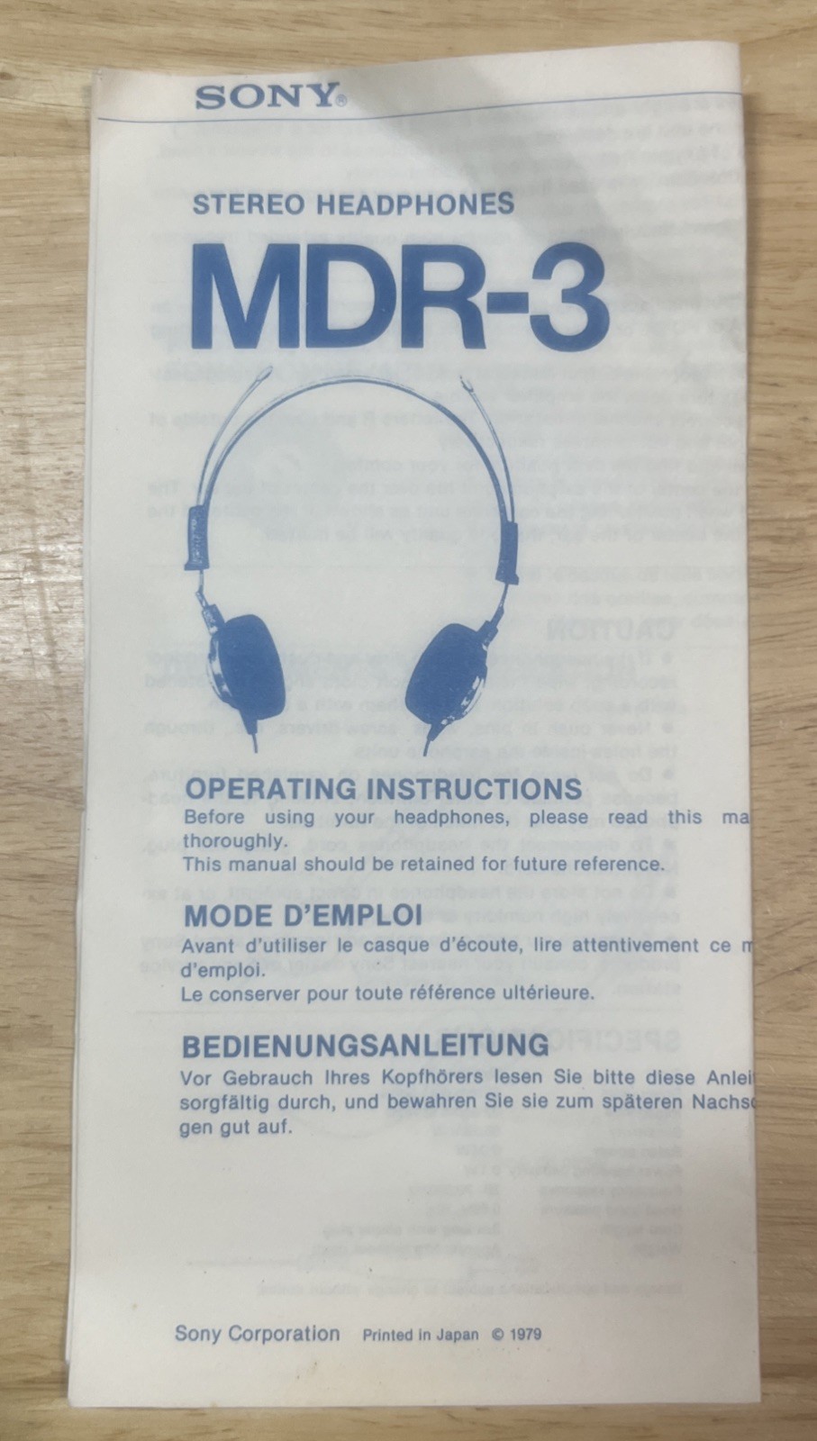 Vintage 1980s NOS SONY MDR-3 STERIO HEADPHONES -TESTED WORK -ORIGINAL PACKAGING