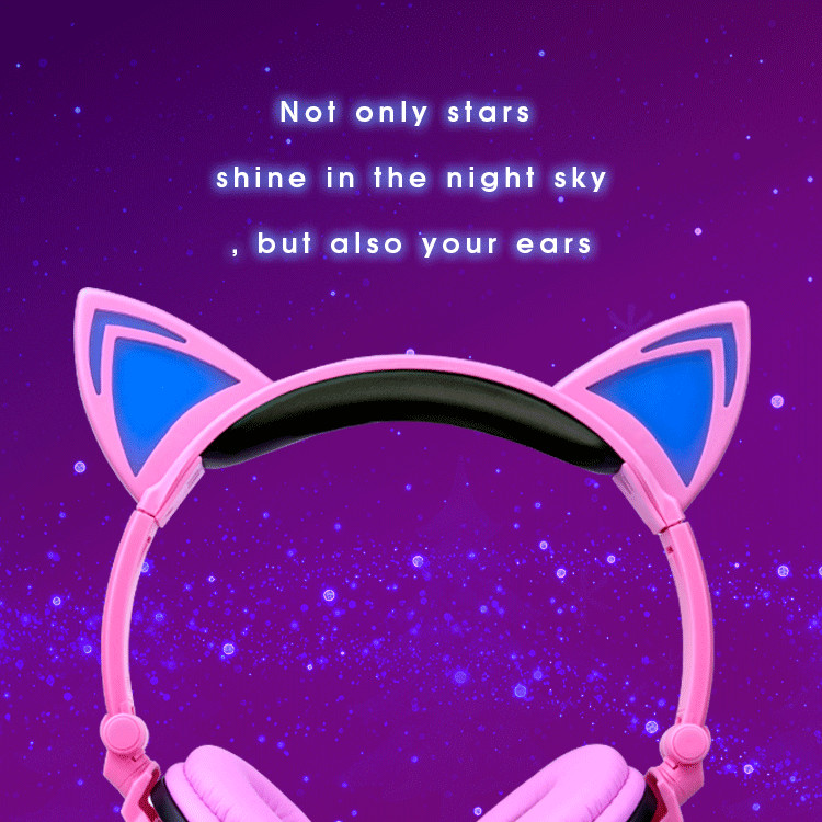Kids 3.5mm Headphone Earphone On Ear Wired LED Cat Ears Stereo Headsets for Girl