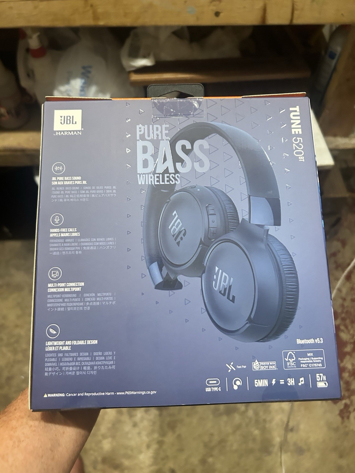 JBL Tune 520BT Pure Bass Wireless Bluetooth Headphones Blue