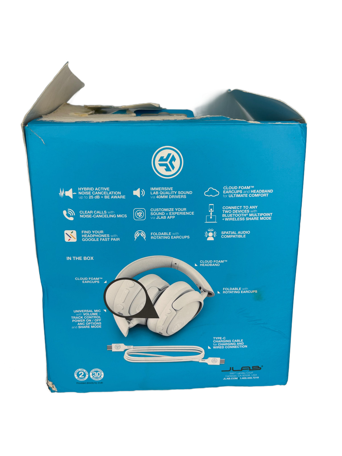JLAB JBuds Lux ANC Wireless Over-Ear Headphones Cloud White Hybrid Noise