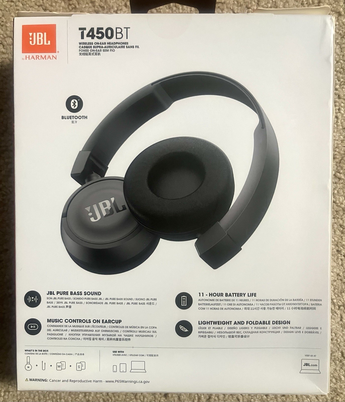 JBL T450BT Wireless On-Ear Headphones New In The Box