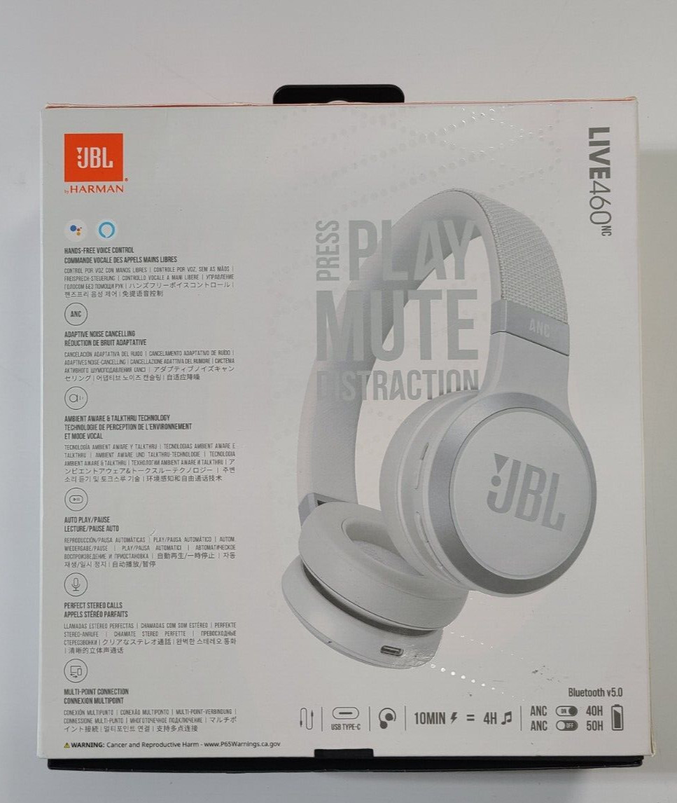 JBL Live 460NC (JBLLIVE460NCWHTAM) Wireless On-Ear Headphones, White