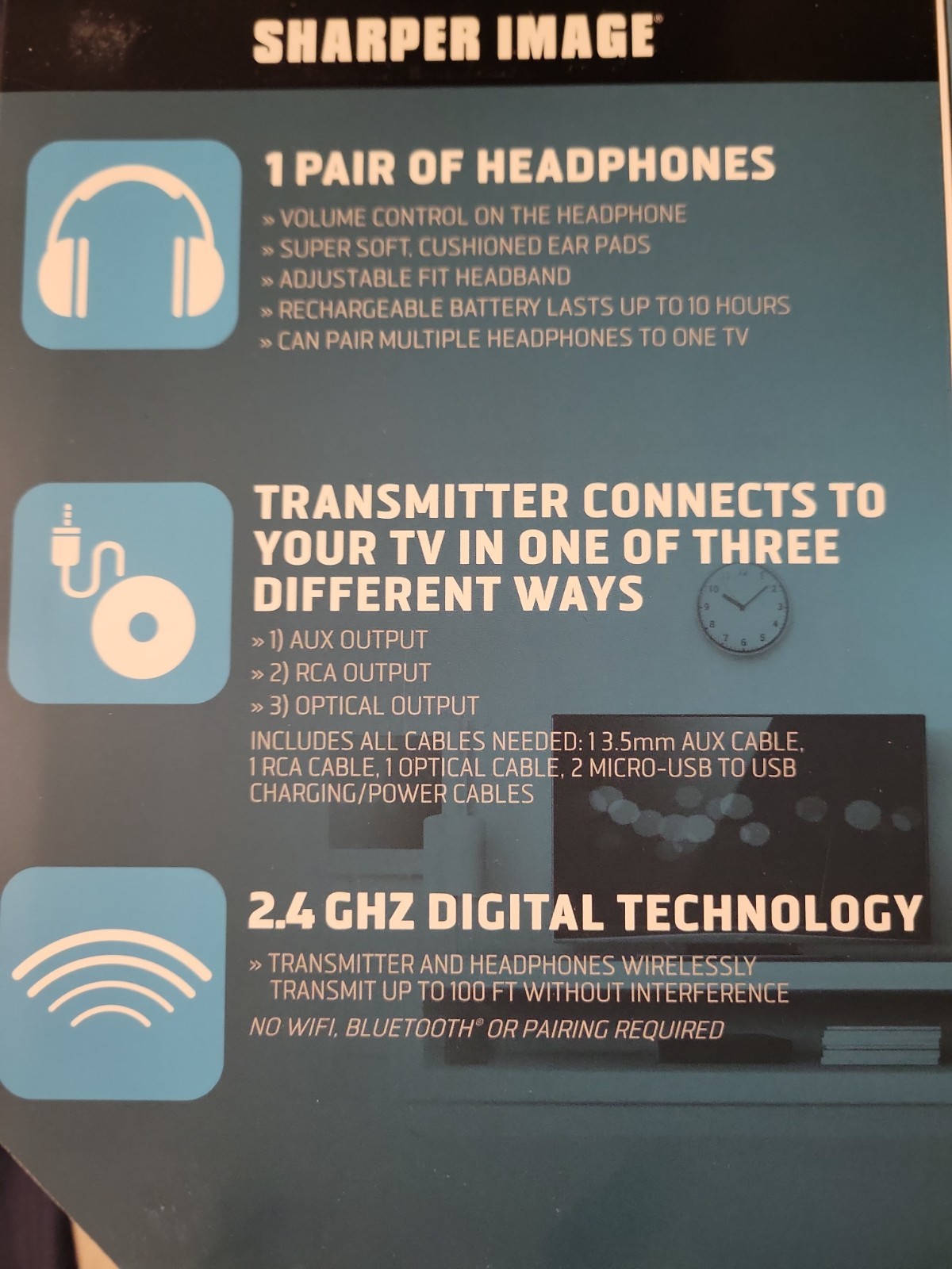 Sharper Image 30603 Own Zone Black Wireless Over-Ear TV Headphones.