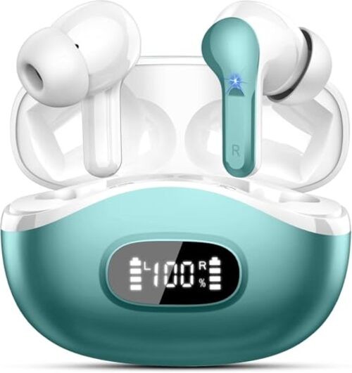 Wireless Earbuds, Bluetooth Headphones 5.4 HiFi Stereo, Ear Buds with 4 Cyan