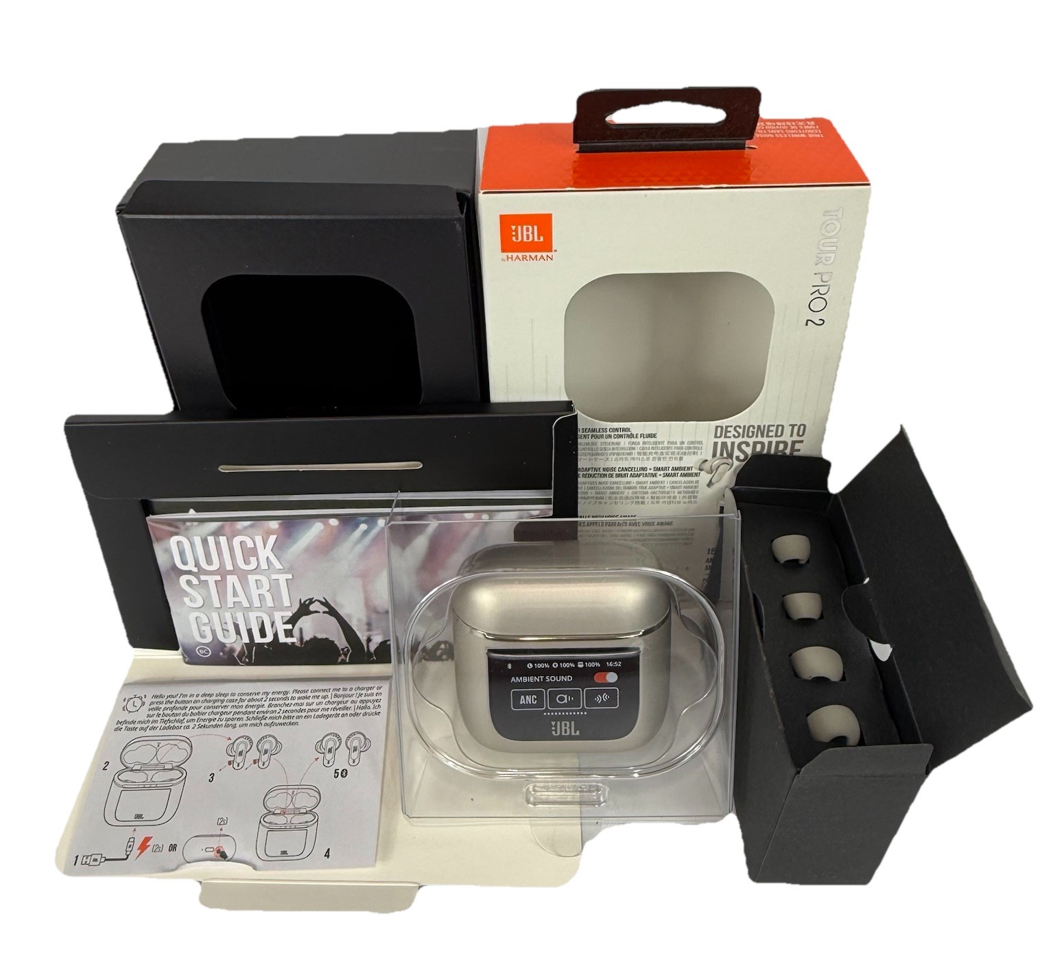JBL TOUR Pro 2 True Wireless Earbuds – Champagne (JBTOURPRO2CPGAM) NEW OPEN BOX