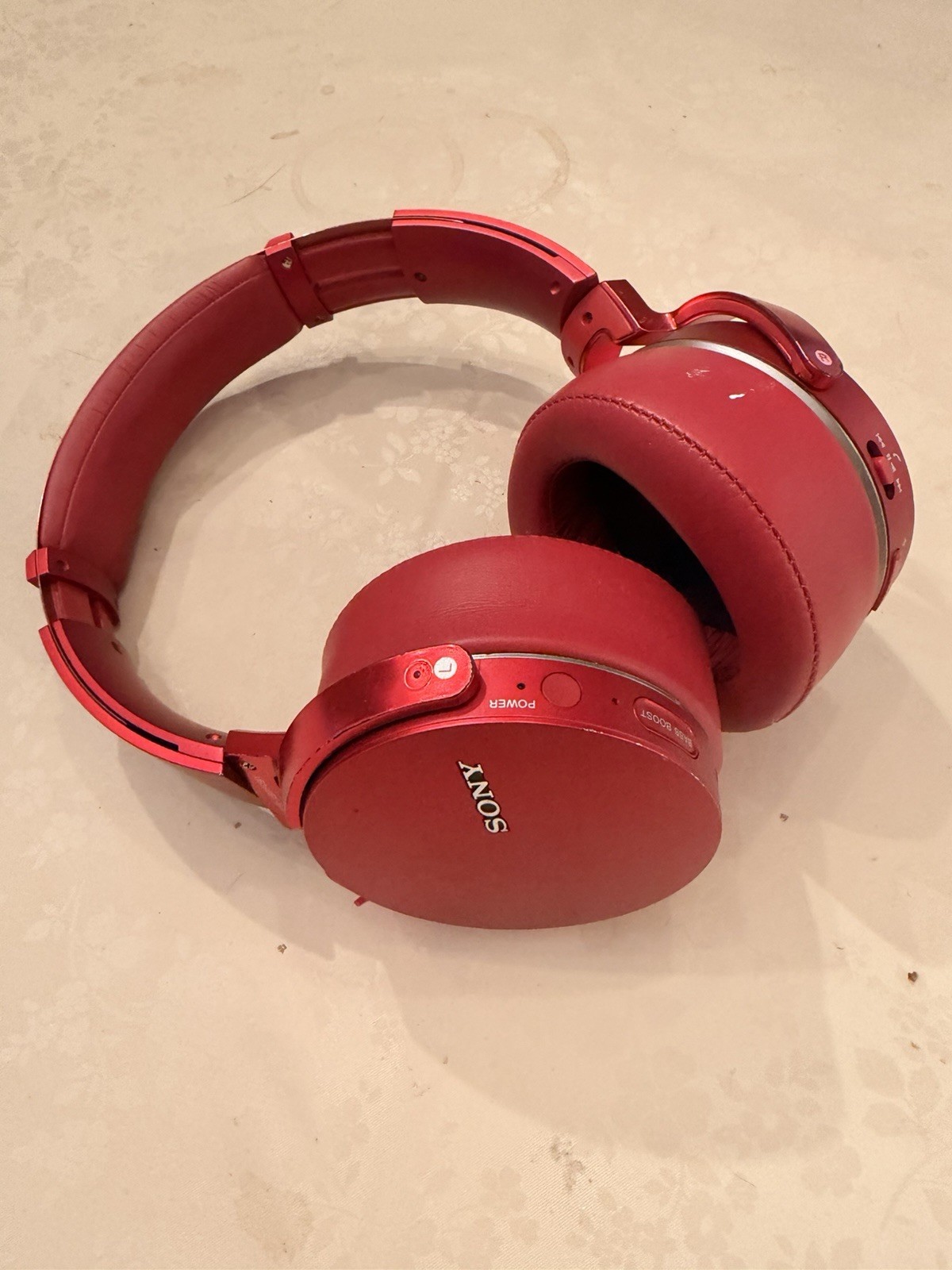 Sony Red Bluetooth Wireless Over-Ear Headband Headphones Ear-Cup Double Earpiece