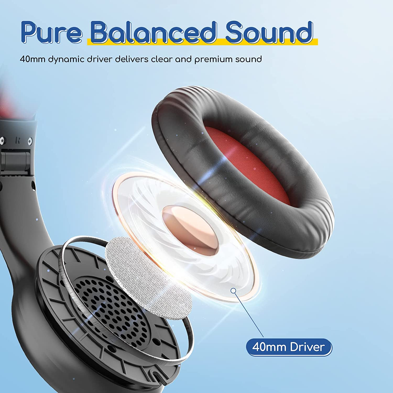 Earfun K1 Kids Headphones Wired with Microphone, 85/94Db Volume Limit Headphones