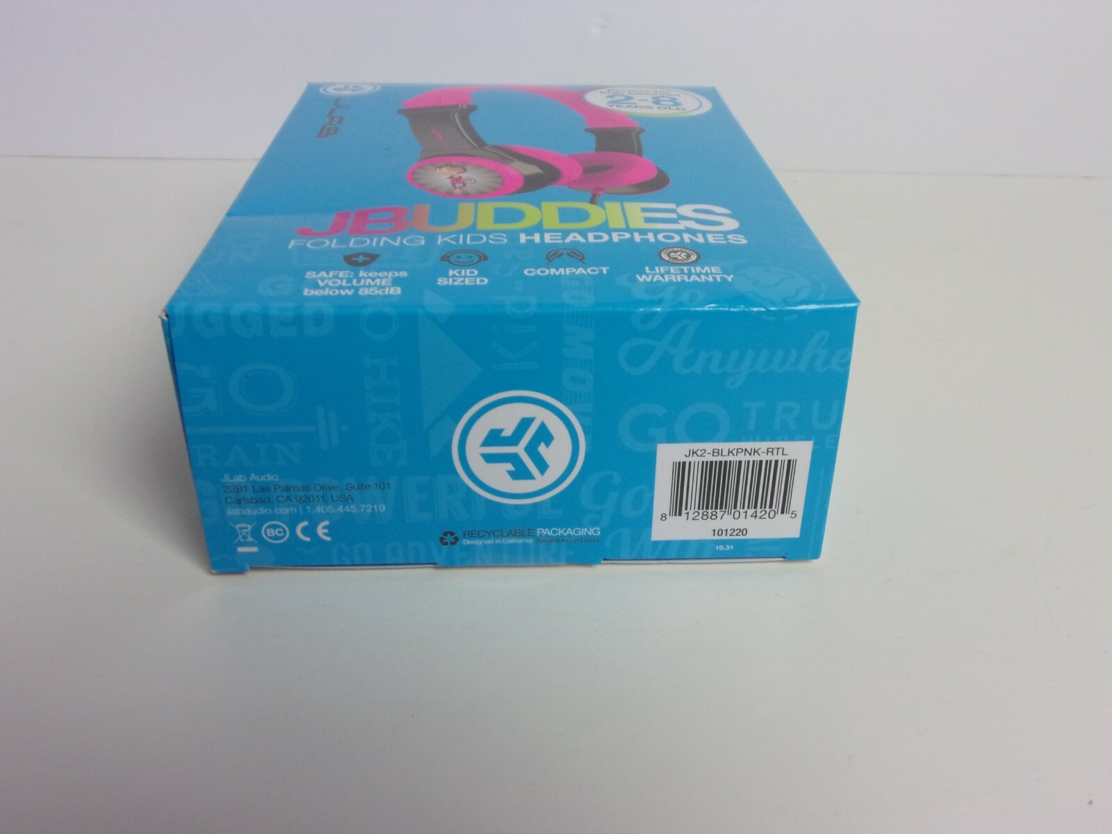 JBuddies Folding Kids Headphones Black/Pink w Monkey – For ages 2-8 – NEW Opened