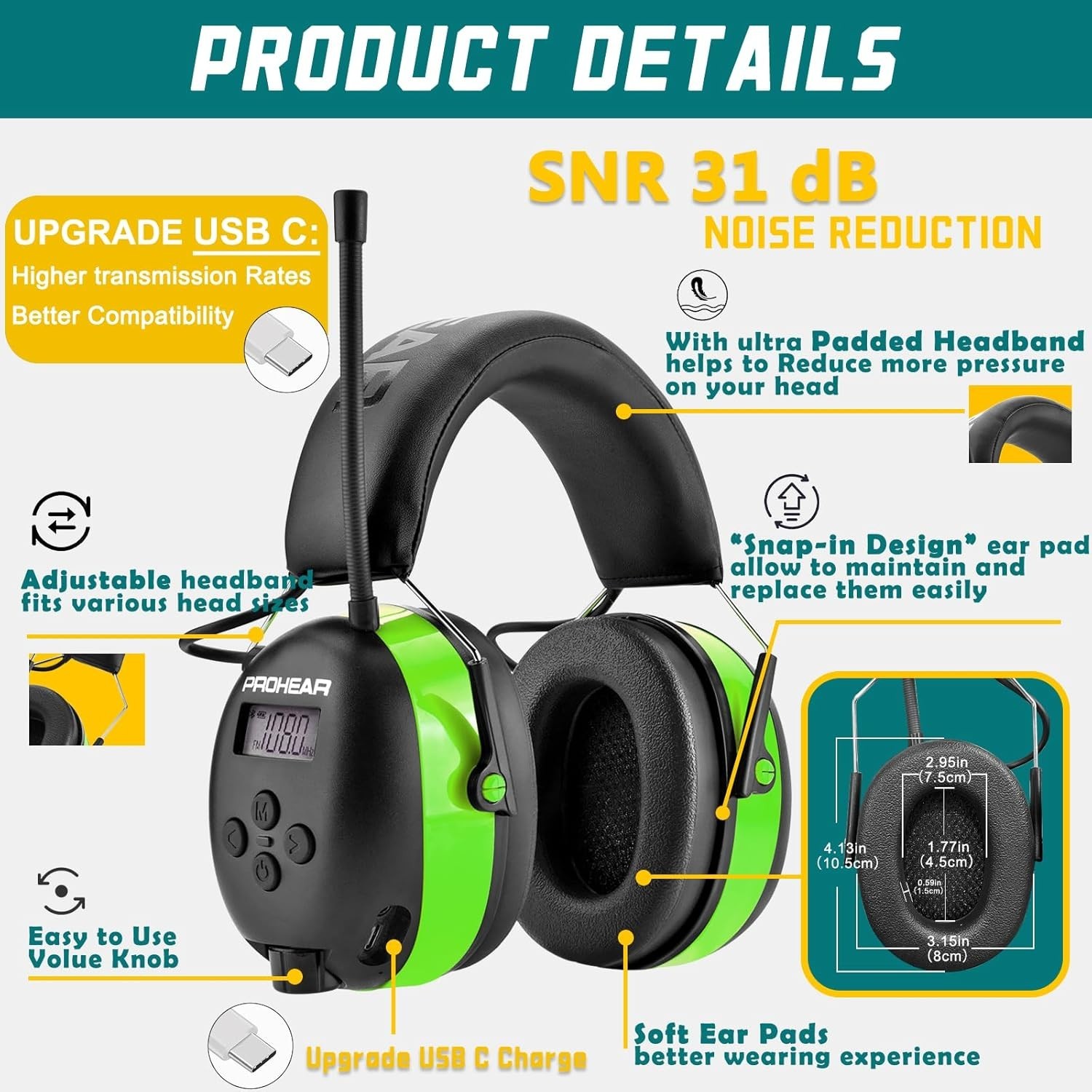 033 AM FM Bluetooth 5.4 Radio Headphones – USB C Rechargeable 2000mAh Battery…