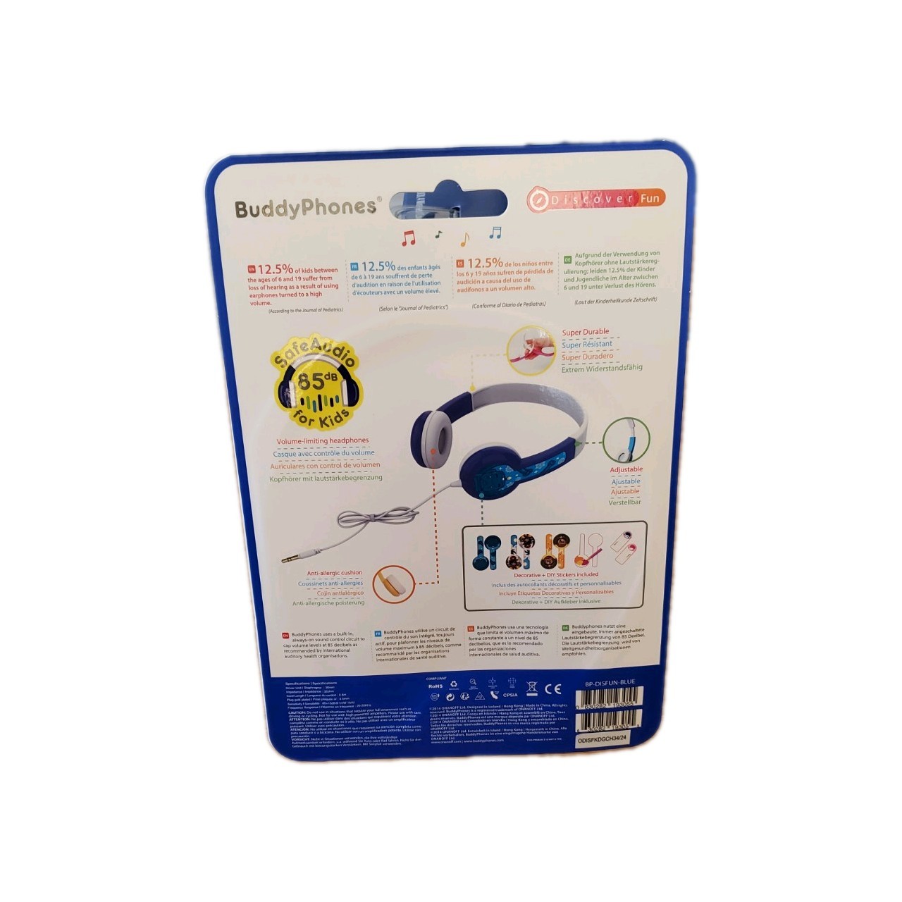 BuddyPhones Safe Audio for Kids Headphones (Blue)