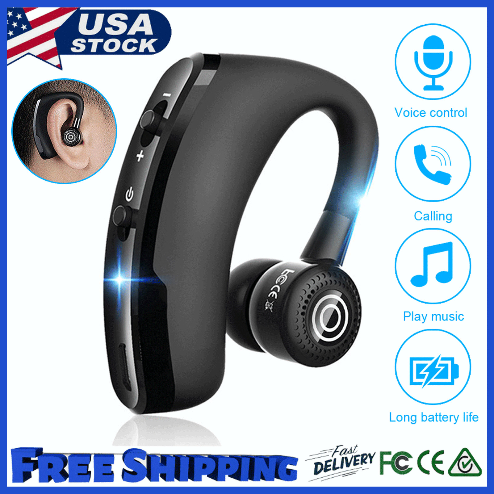 V9 Wireless Bluetooth 5.2 Headset Single Sports Headphone Earphone Handsfree NEW