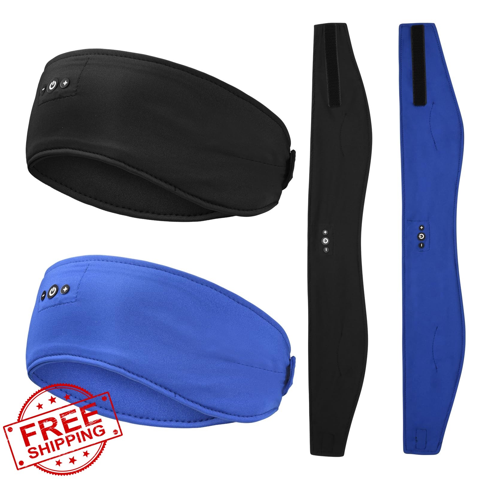 ASIILOVI 2-Pack Sleep Headphones Headband with Adjustable Hook and Loop, Blue…