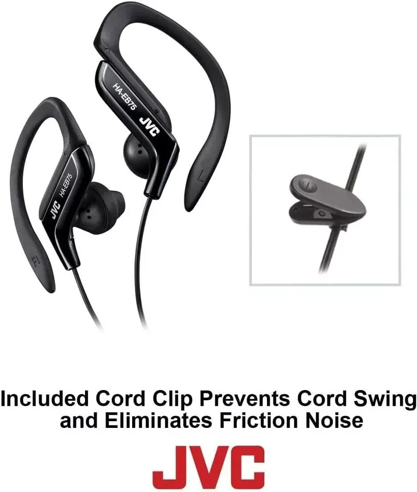 JVC Haeb75B Sport Ear Clip Earphones Adjustable Splash Proof *NEW* Black