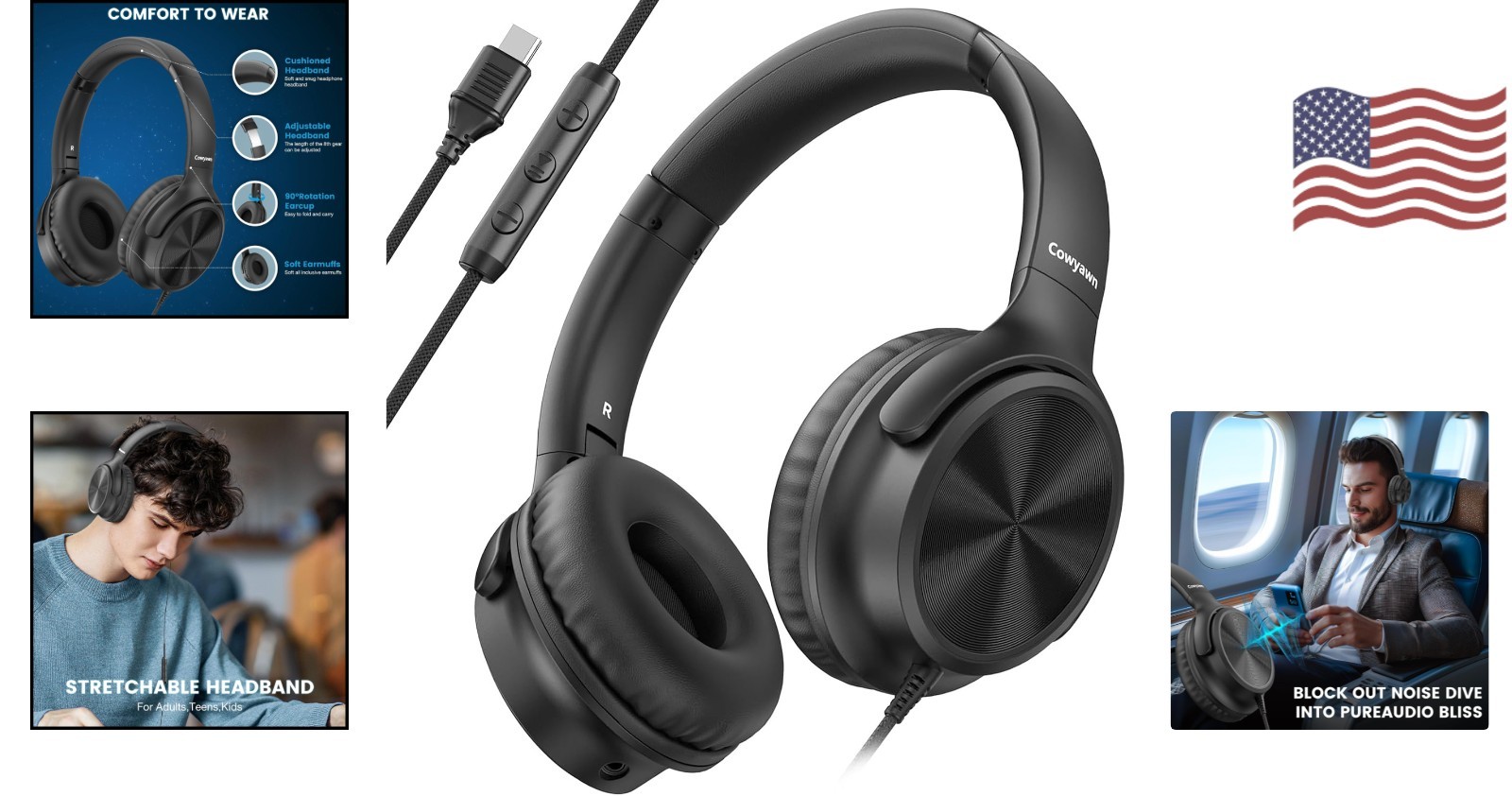 Lightweight USB C Over Ear Headphones with Noise Isolation – Perfect for Travel