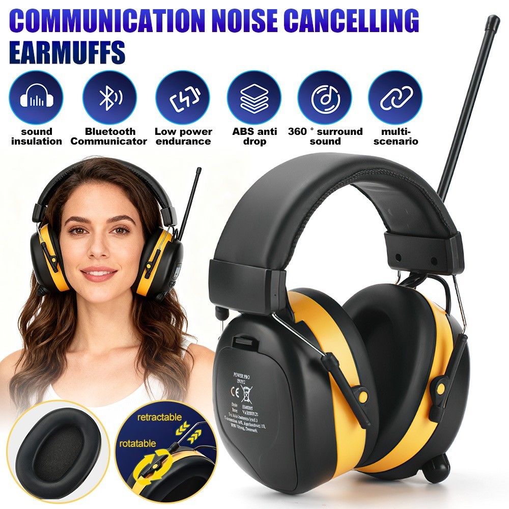 FM Radio Headphones with Digital Display 30dB FM Hearing Protection Earmuffs