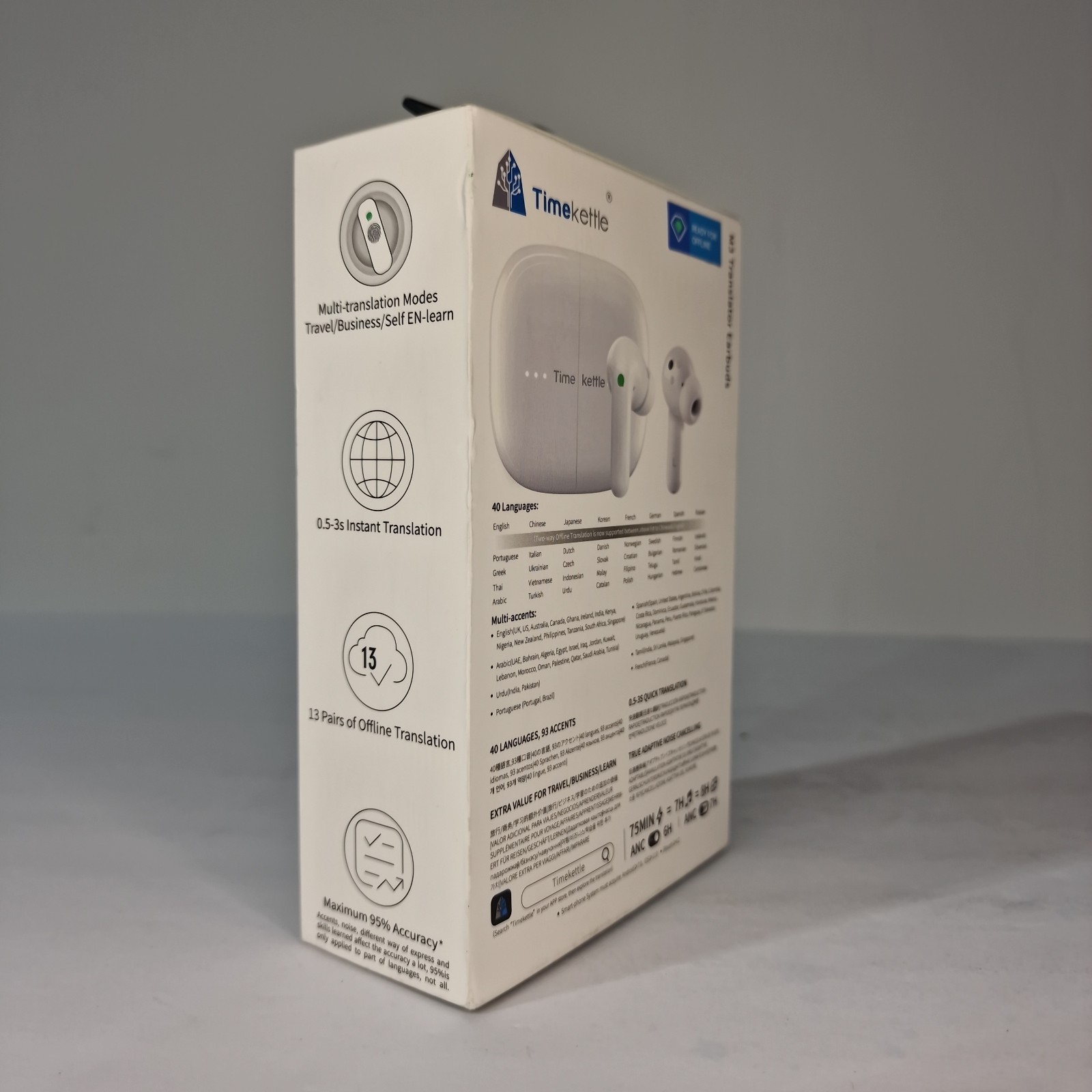 Timekettele Wireless M3 Translator Earbuds W/Charging Case-phone Calls~Music