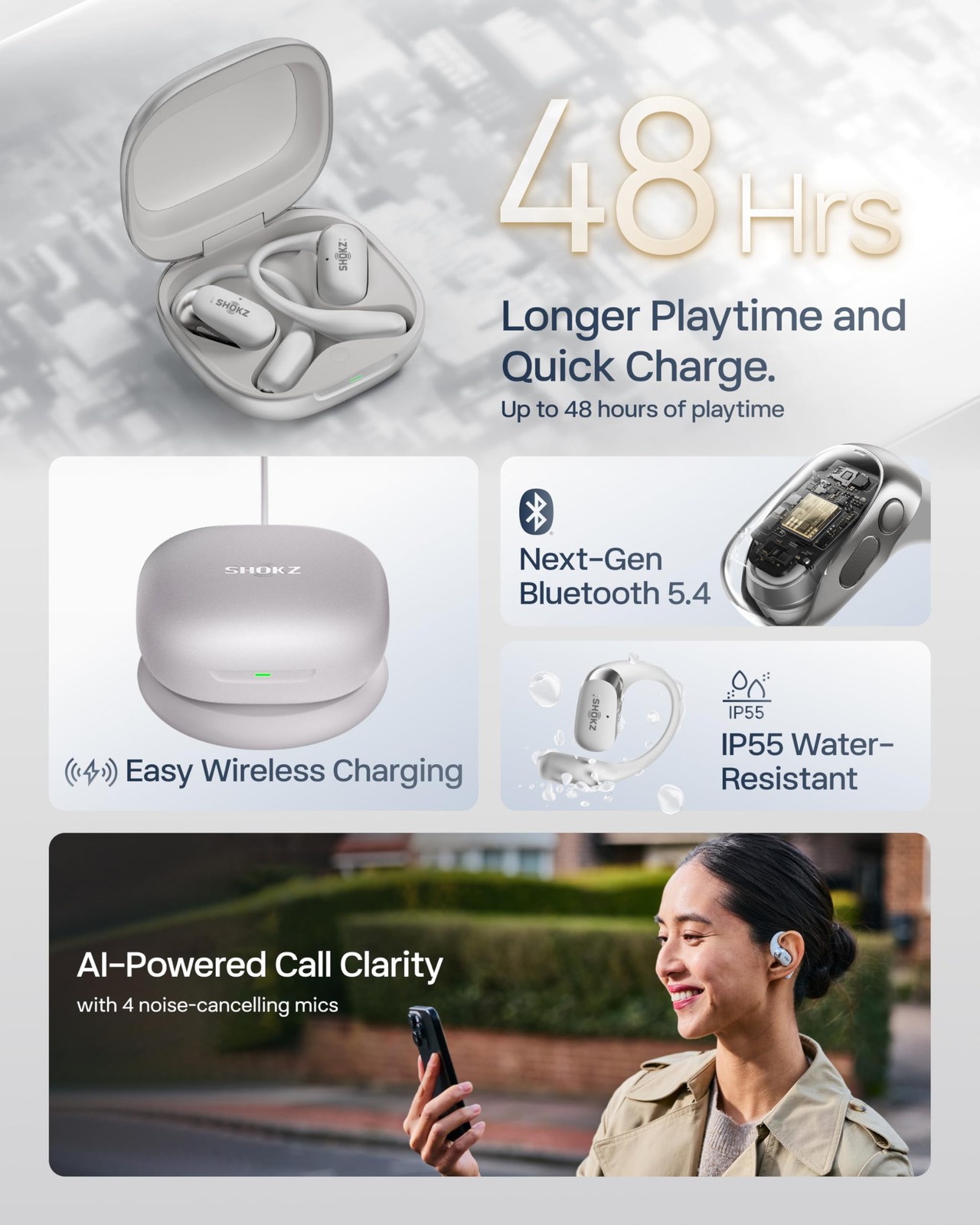 SHOKZ New OpenFit 2+ Open-Ear Headphones, Dolby Audio Enabled, Comfortable Ea…