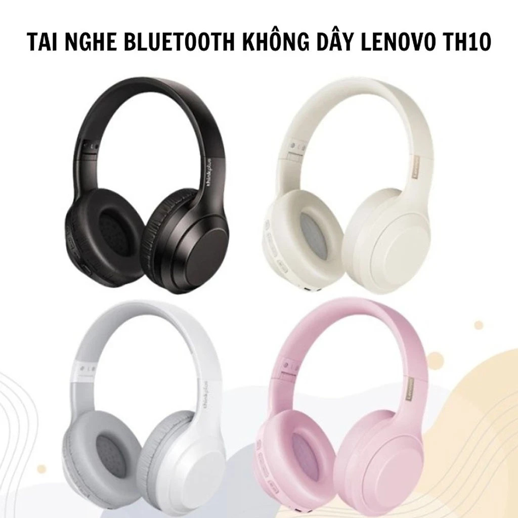 BLACK Lenovo ThinkPlus TH10 Wireless Headphones Bluetooth 5.0 40mm AUX Mic