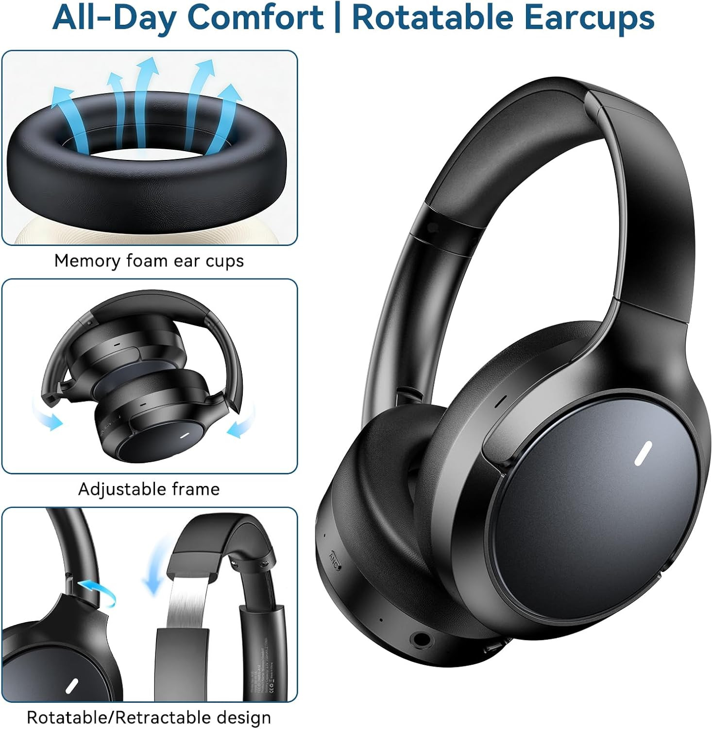 Hybrid ANC Wireless Over-Ear Headphones, 100H Playtime, Hi-Res Audio, Bluetooth