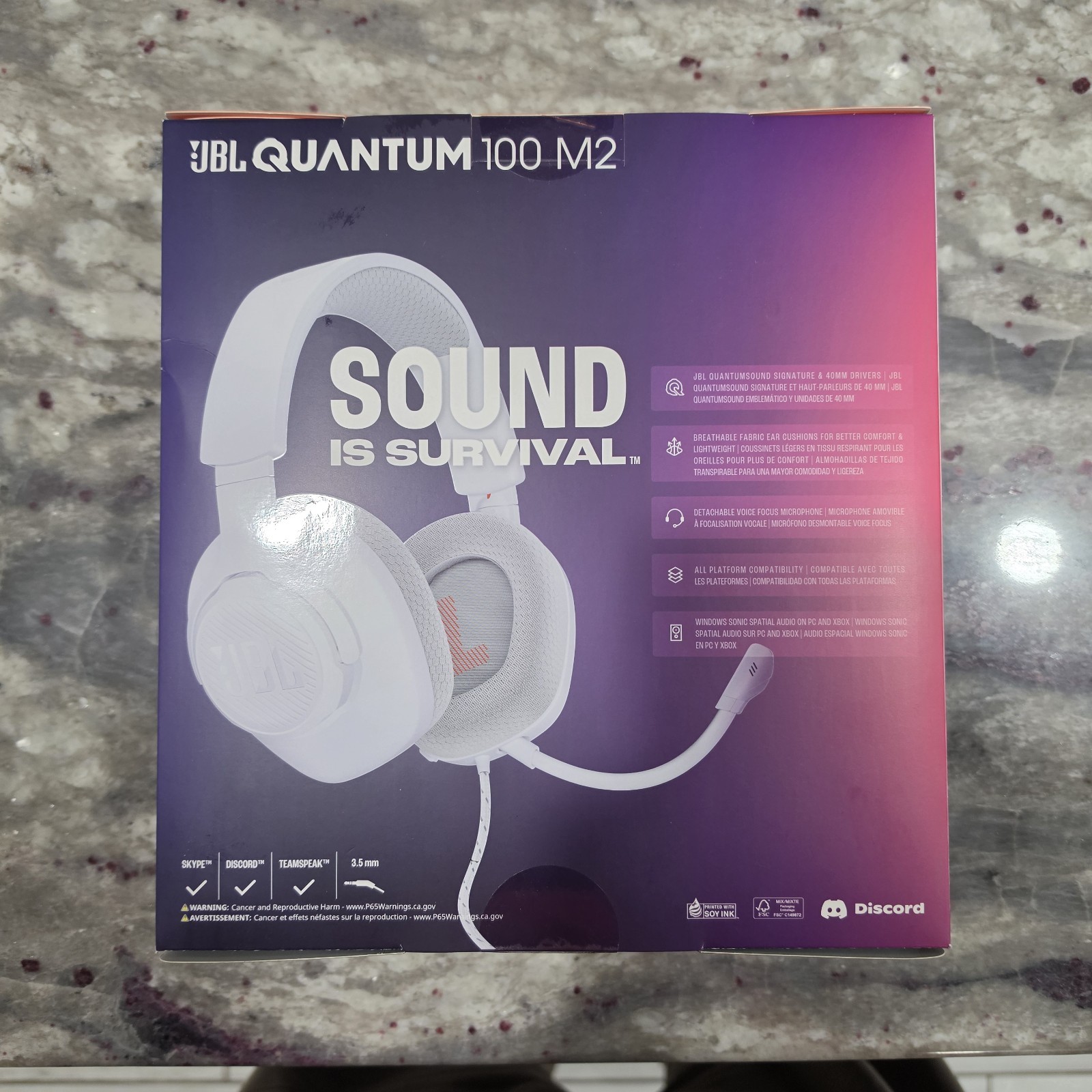 JBL Quantum 100 Wired Over-Ear Gaming Headset – White
