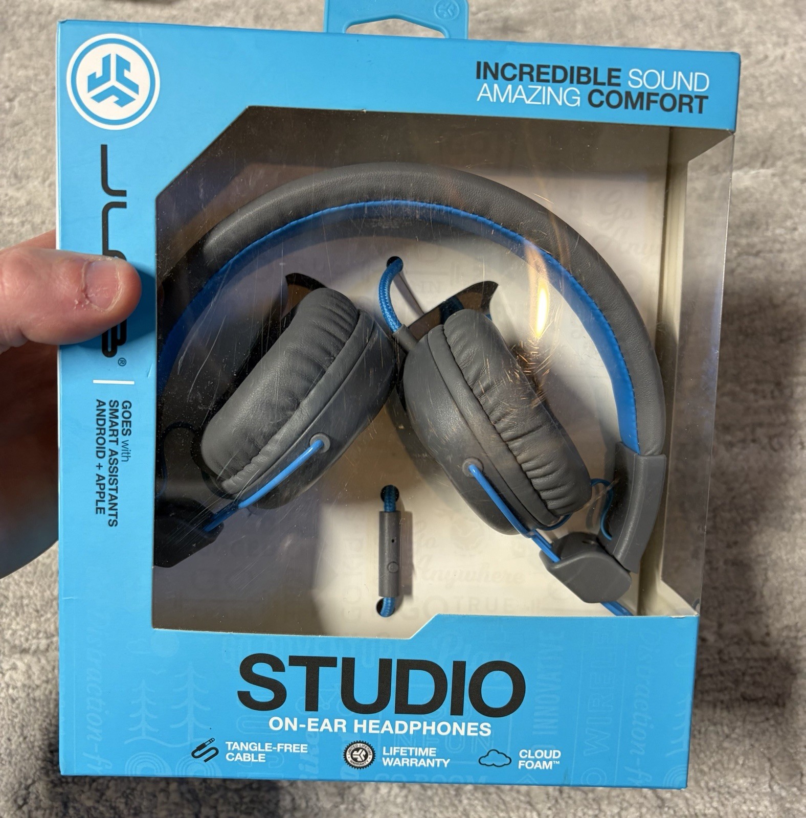 STUDIO ON-EAR HEADPHONES INCREDIBLE SOUND ANDROID +APPLE~ JLAB AUDIO TANGLE FREE