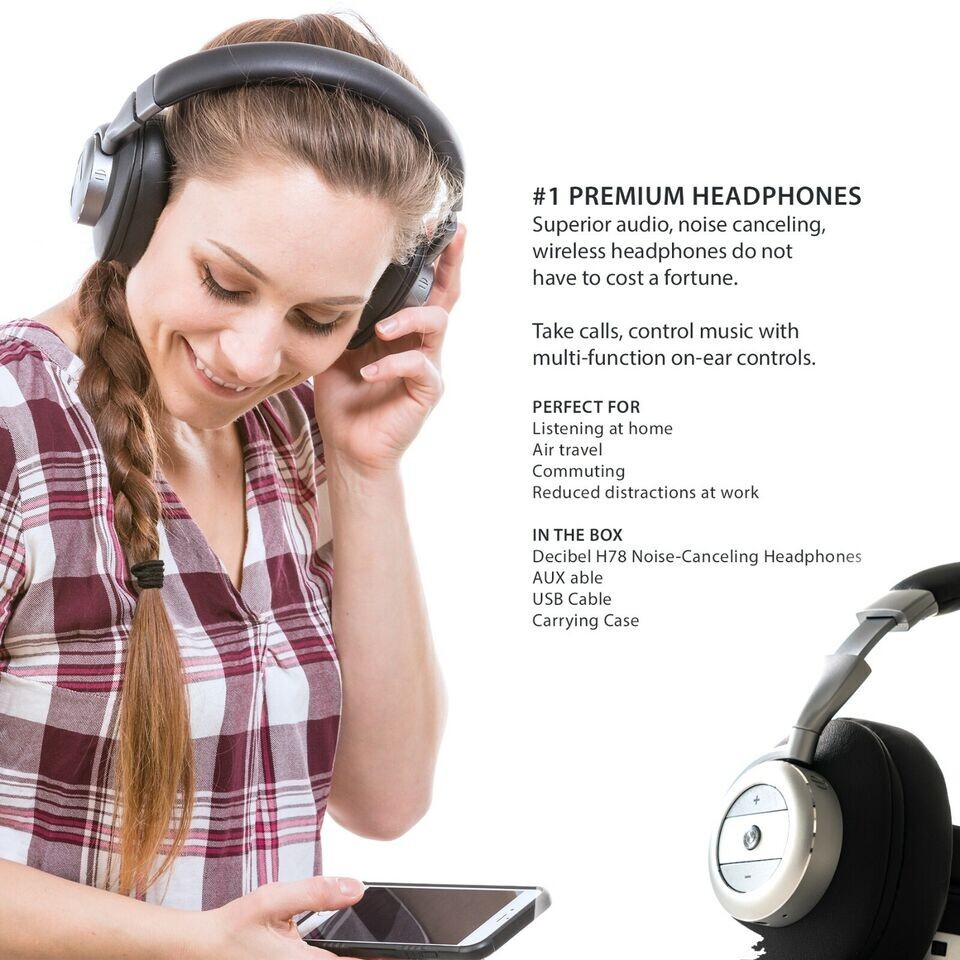 Noise Cancelling Decibel H78 Bluetooth Headphones Diamond Studio Silver