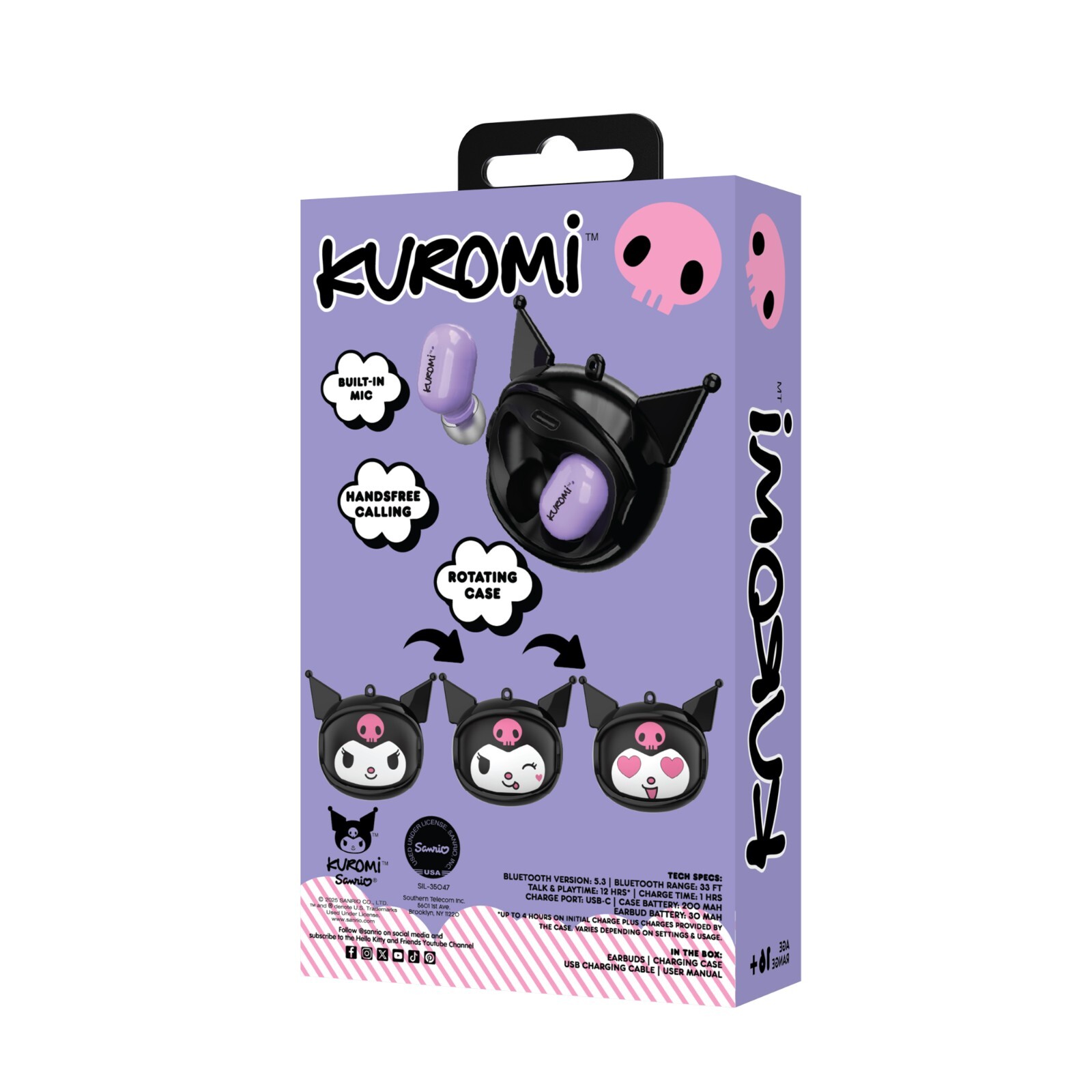 Hello Kitty Kuromi Wireless Bluetooth Earbuds with Rotating Charging Case