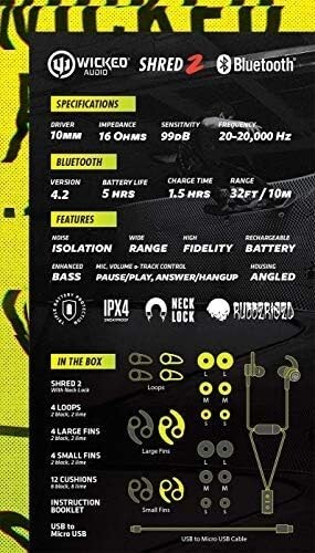 Wicked Audio Shred2 — Wireless Bluetooth Sweat Proof Earbud — Noise Isolating Wi