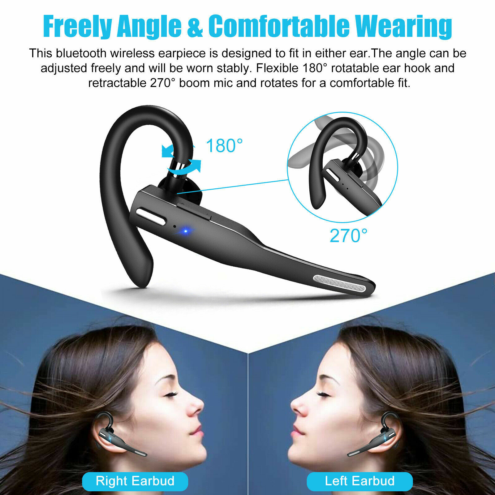 Trucker Wireless Bluetooth 5.1 Earbuds Headset Dual Mic Earphone Noise Cancel US
