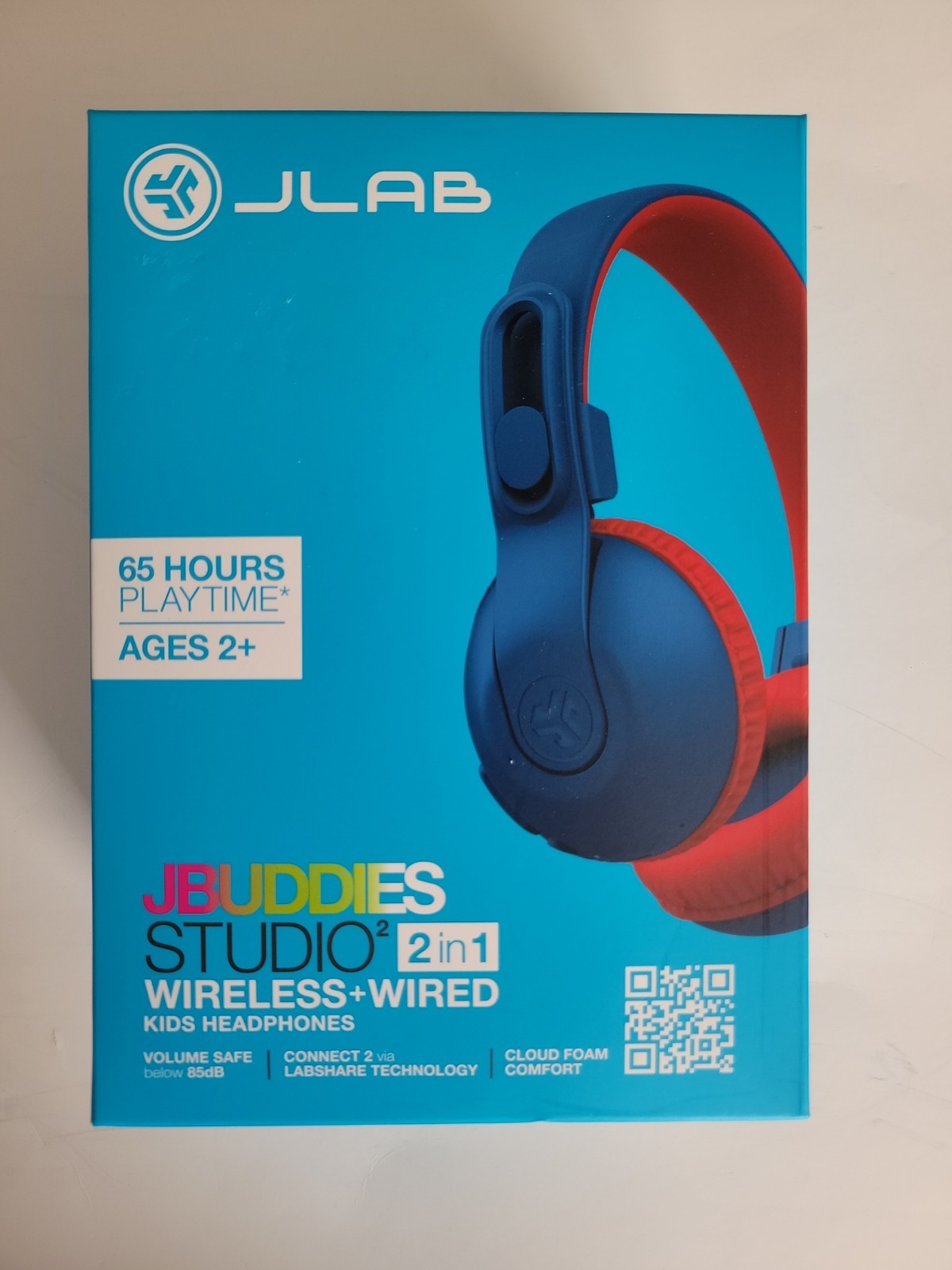New JLab JBuddies Studio 2 Over Ear Wireless Bluetooth Kids Headphones Blue Red