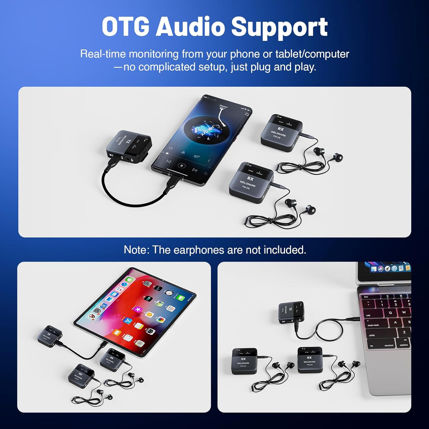 Wireless In-Ear Monitor System with 2 Receivers for Live Sound & Studios