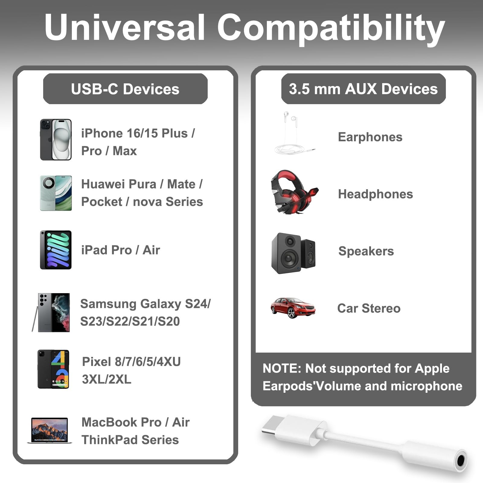 QAJOPFN 2 Pack USB C to 3.5mm Headphone Jack Adapter, Hi-Fi DAC Audio Converter