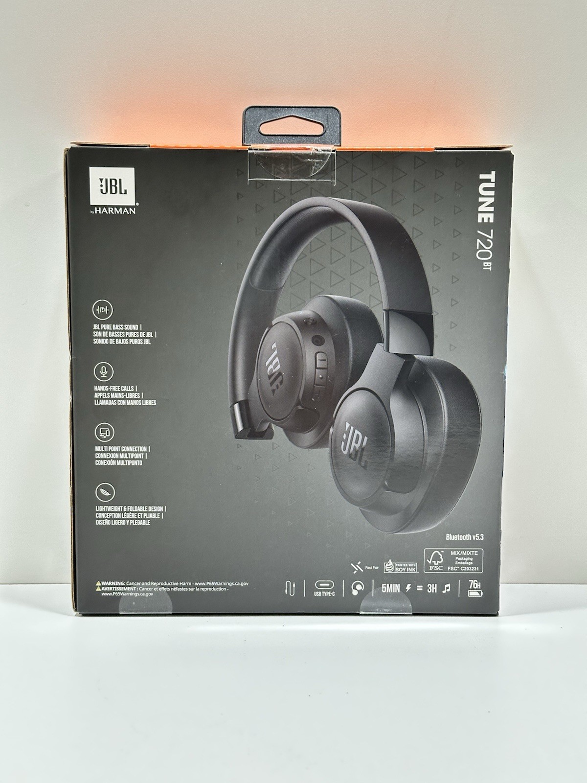 JBL by Harman Tune 720 BT Wireless Over-Ear Bluetooth Headphones Black NIB
